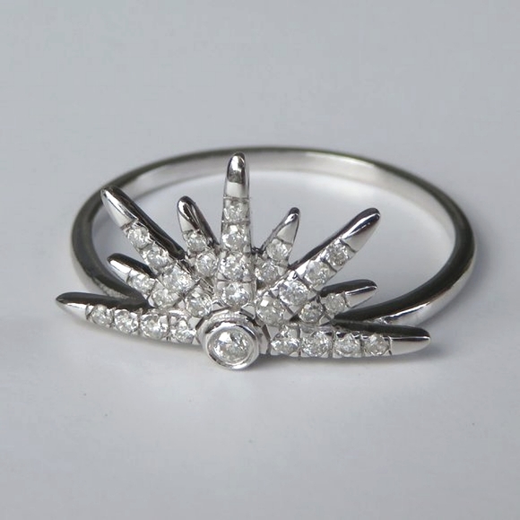 Artisan 14K White Gold Diamond Half-Star Ring - Picture 8 of 15